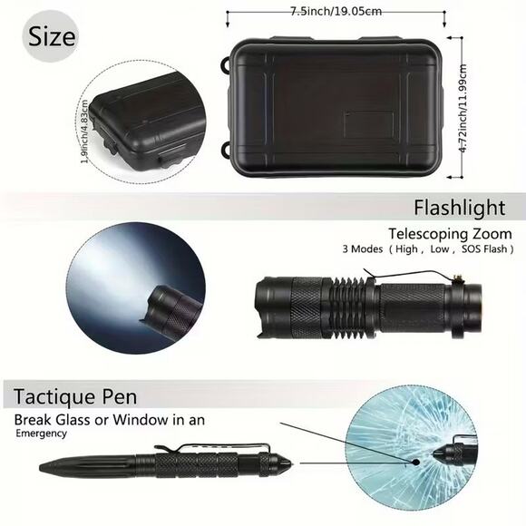 16 in 1 Outdoor Survival Tactical Kit with Multifunction Keychain Light - US - Picture 2 of 9